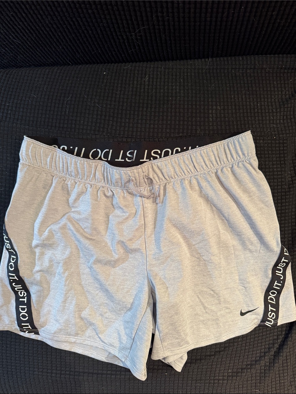 Nike Light Gray Athletic Shorts with 'Just Do It' Trim size medium